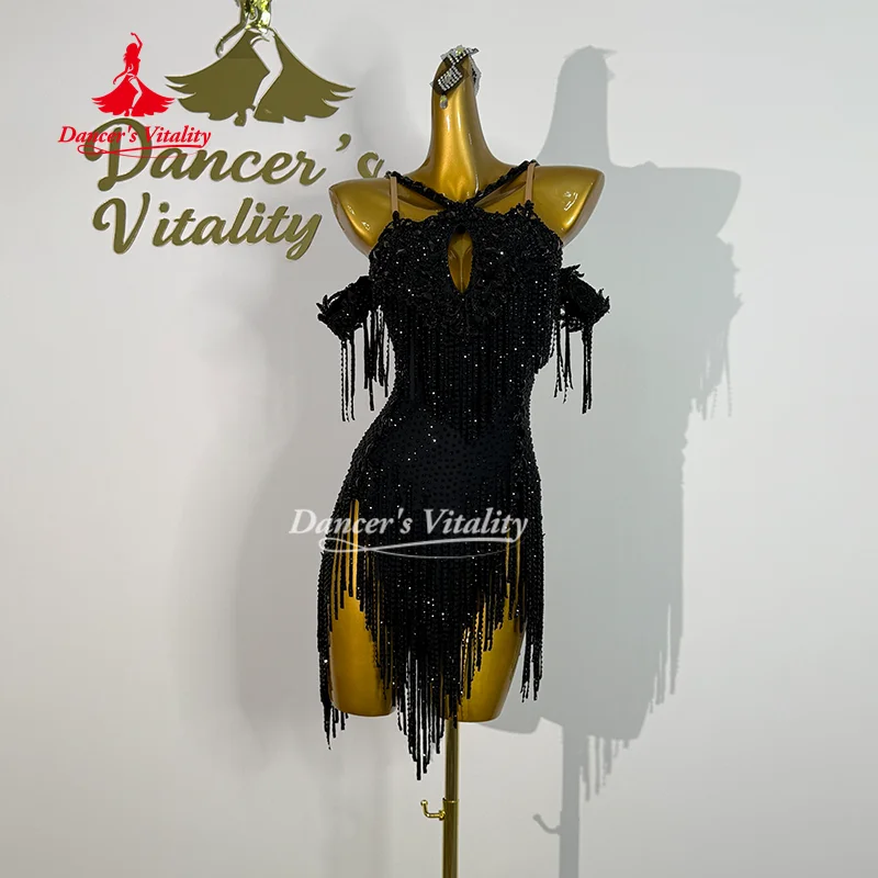 Image of Latein-Tanzkleider für Erwachsene und Kinder, Cha Cha Samba, Rumba, Performance-Kostüme, maßgeschneidertes lateinamerikanisches Kleid, Vitalität des Tanzes