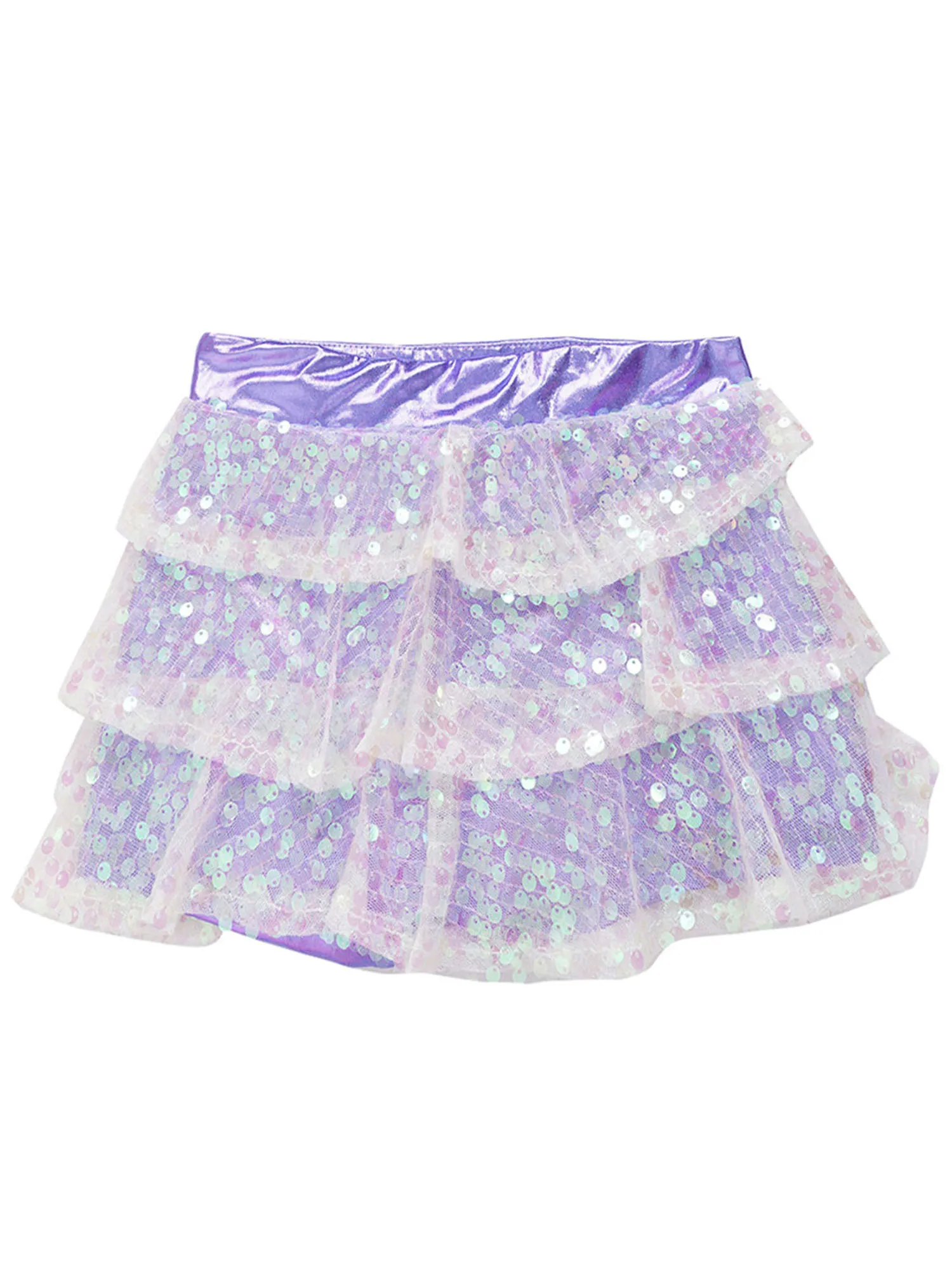Многоуровневые шорты с блестящими пайетками и рюшами для девочек, танцевальная одежда, костюм для джазовых танцев, детские металлические брюки-кюлоты, танцевальная юбка