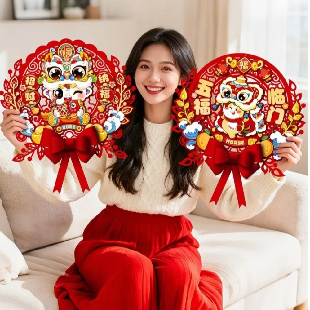 

Chinese 2026 Horse Year Door Sticker Nonwovens Blessing Fu Character Sticker Cartoon Traditional New Year Wall Sticker