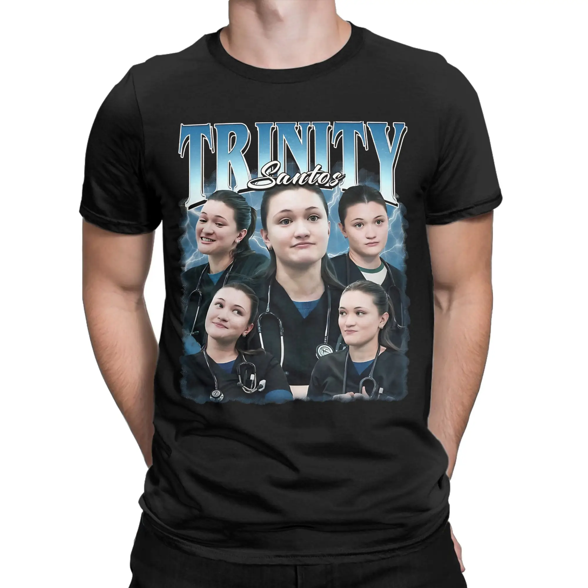 Trinity Santos T-Shirt for Men The Pitt Tv Show Casual Pure Cotton Tee Shirt Round Neck Short Sleeve T Shirts Gift Idea Clothes