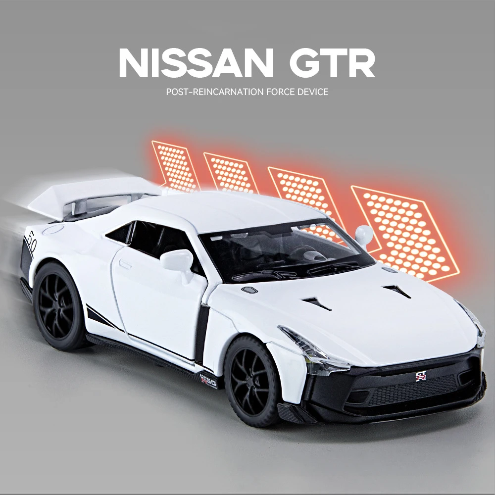 موديل سيارة لعبة Diecast من نيسان GTR50 ، سبيكة سوبركار ، سحب خلفي ، ضوء صوت ، مجموعة هدايا ، 1:32