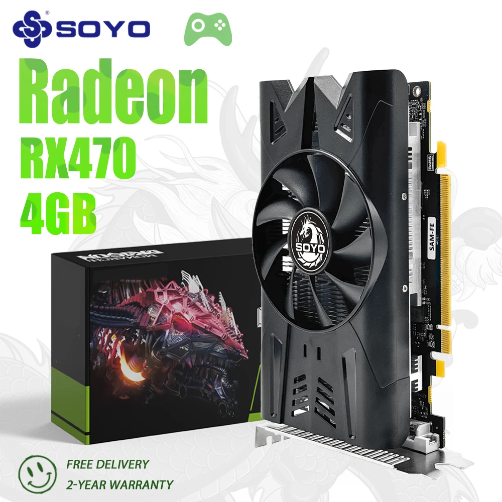 

Новая игровая видеокарта SOYO AMD RX470 4 Гб GPU 256BIT GDDR5 PCI-E3.0 x16 HDMI-совместимая DP DVI подходит для настольных компьютеров