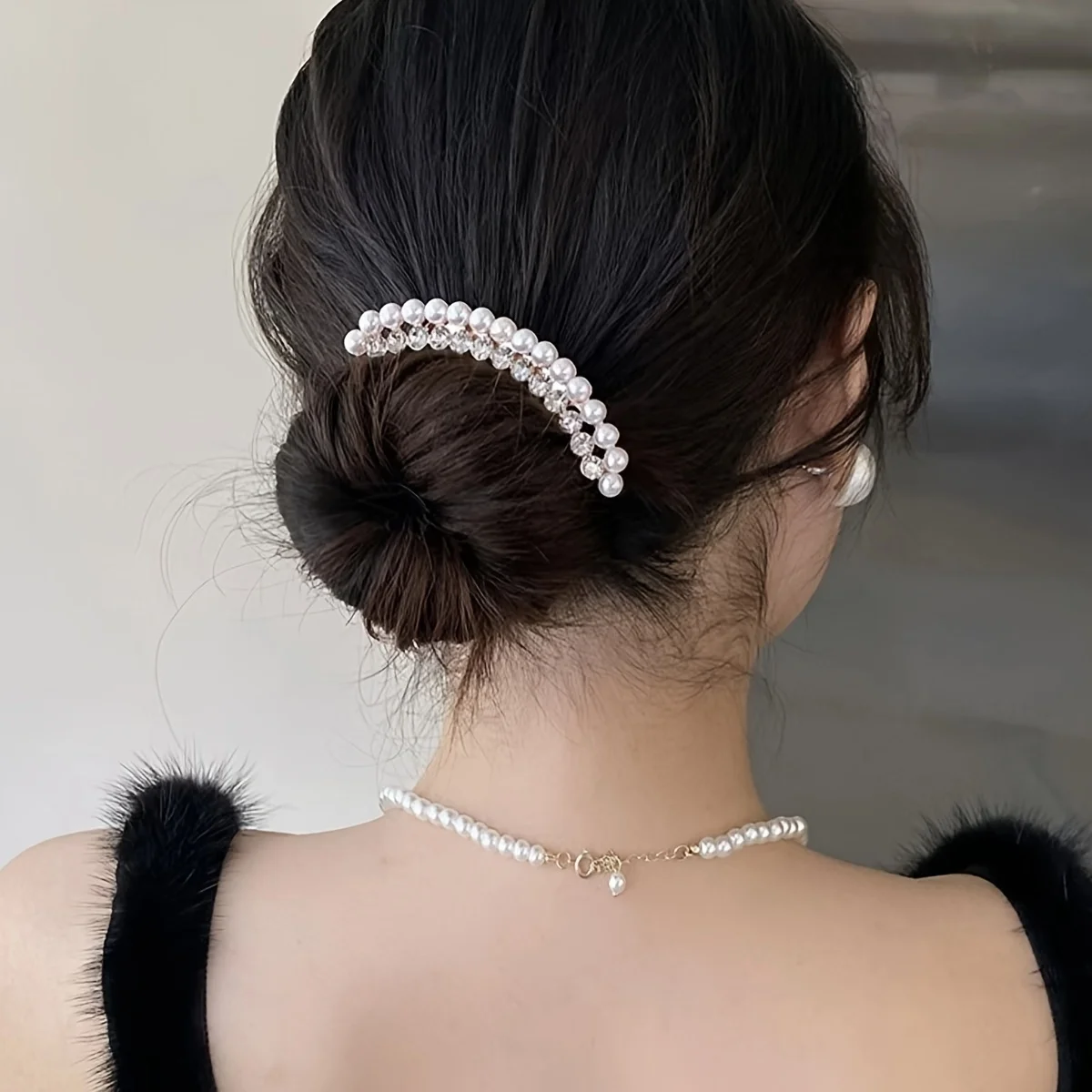 1pc Exquisite Imitation Pearl Rhinestones Embellish Hair Clips, Metal Hair Clips, Holiday Gifts, Girls' Hair Accessories