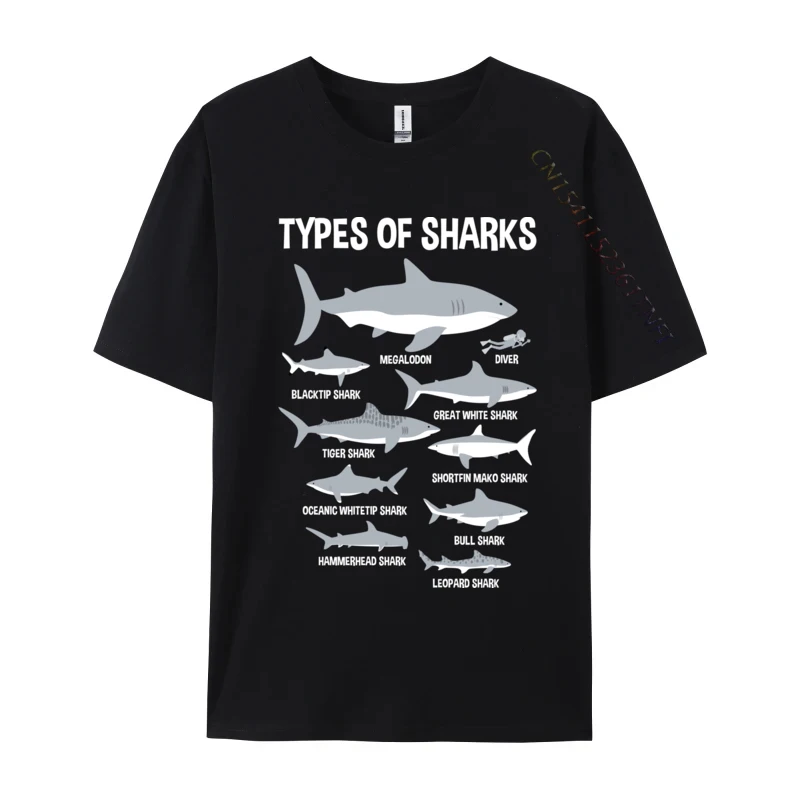 

9 Types Of Sharks Educational Ocean Normal T Shirt Wholesale Casual Pure Cotton Men Tops T Shirt Street Tee-Shirts Top Quality