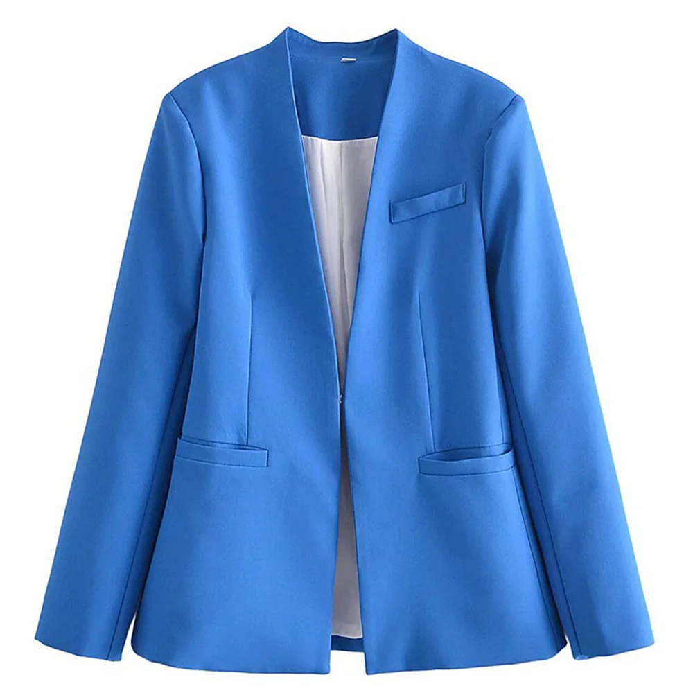 2024 French Autumn Women\'s New Fashion Versatile Button Free Solid Color Casual Suit Long sleeved Coat