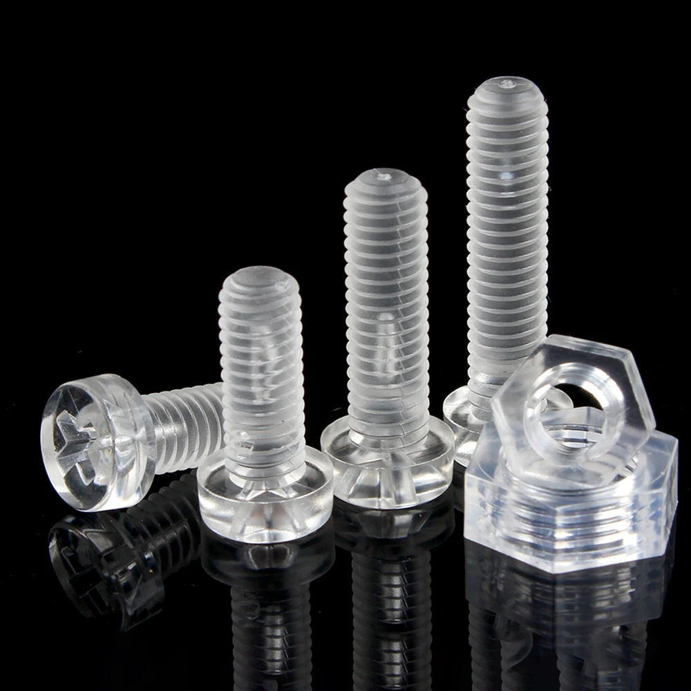 M3-M6 PC Transparent Pan Head Screws Cross Round Head Bolts Hex Nuts High Insulation Anti-Rust No Crack for Electronics DIY