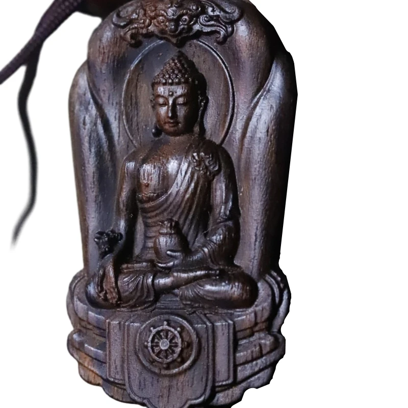 Wood Medicine Buddha Figurine Amulets Pendant Buddha Statue Decor