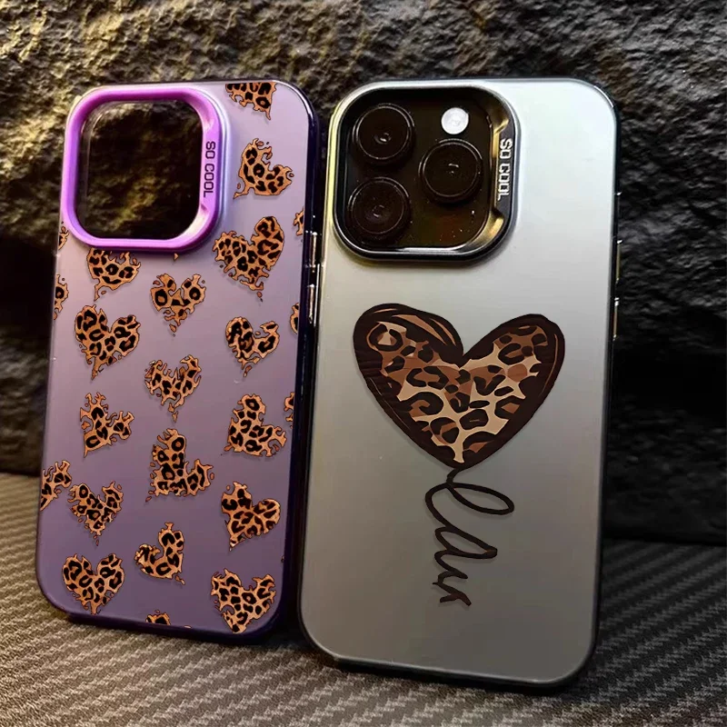 Love Heart Leopard Print Case for Xiaomi Redmi Note 13 12 11 Pro Plus 4G 5G 12S 11S 10S 10 9 9S 8 12C 13C A3 Plating Matte Cover