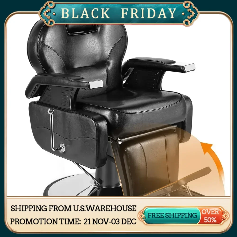 Professional Barber Chair Black All Purpose Hydraulic Recline Barber Chair Salon Beauty Styling Chair for Beauty Shop Furniture