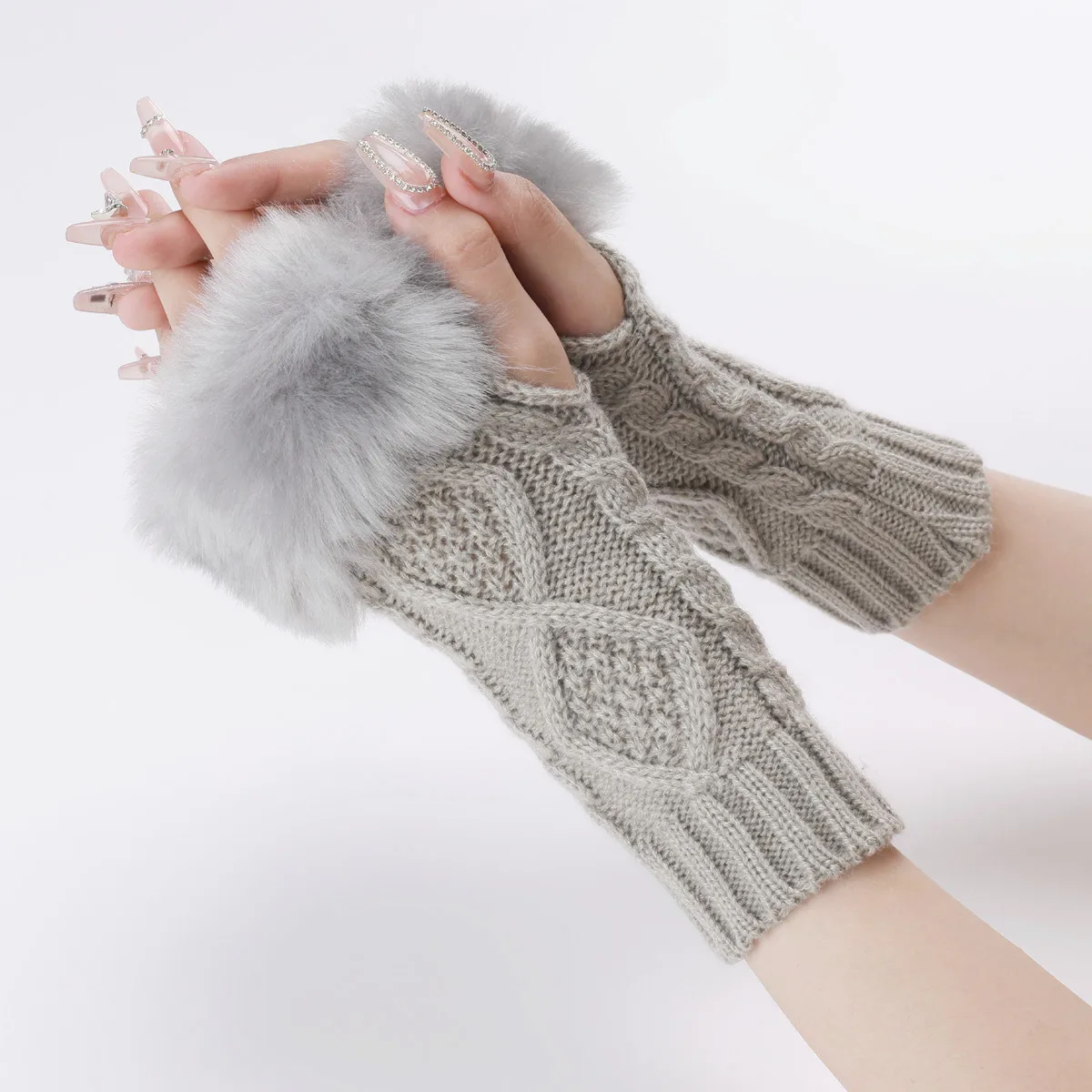 

Winter Half Finger Glove For Womens Girls Soft Warm Fluffy Fur Knitted Fingerless Hand Wrist Warmer Autumn Mittens