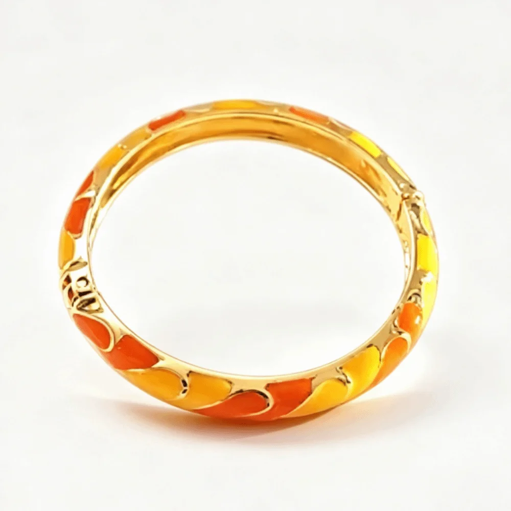 Irregular Shape Enamel Bangle Bracelet Dropped Glaze Cloisonné Pattern Cloisonne Bracelet Openable Design Striped Pattern