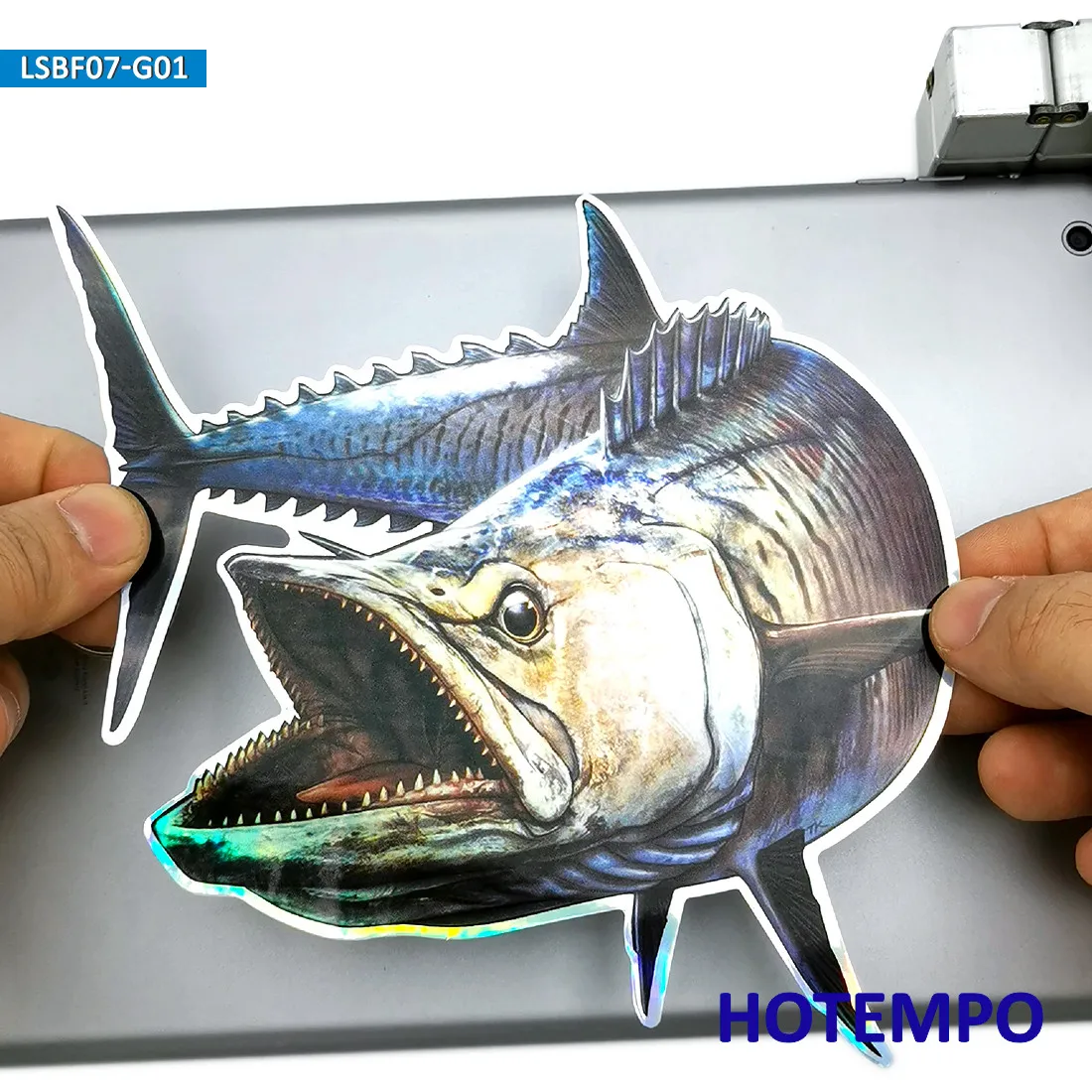 20cm Laser Flash Bluefin Tuna Big Sea Fish Waterproof Sticker for Fisherman Fishing Boat Laptop Suitcase Motorcycle Car Stickers