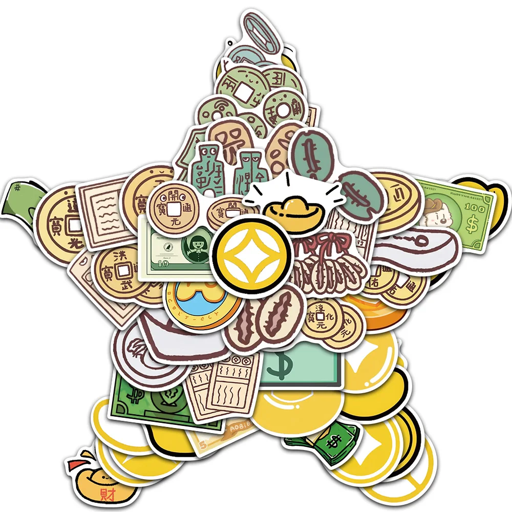 

50/100 шт., наклейки с граффити в виде мультяшной валюты, чехол для телефона, ящик для хранения, скейтборд, ваза, дверь, стены, сделай сам, наклейки