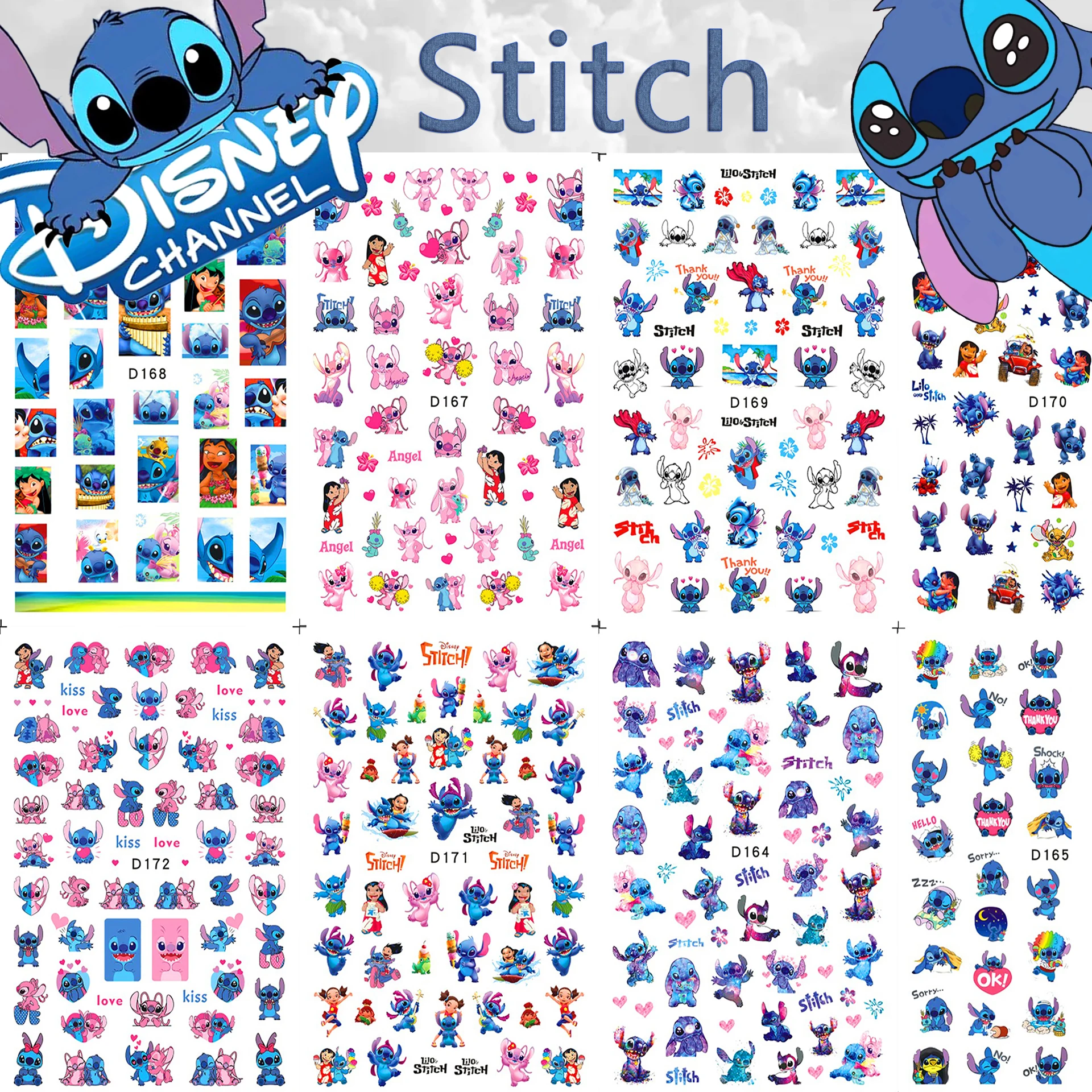 1PCS Anime Lilo & Stitch Nail Stickers Press On Nails Nail Art Supplies Disney Mickey Minnie Cartoon Stickers Nail Decoration