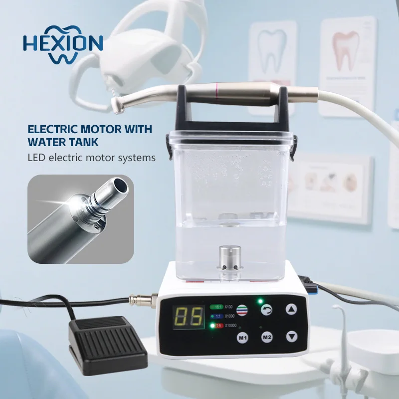 

HEXION Dental Electric Micromotor -2/4Hole with Water Tank&LED - Brushless Foot Control for 1:1/1:5/16:1Fiber Optic Contra Angle