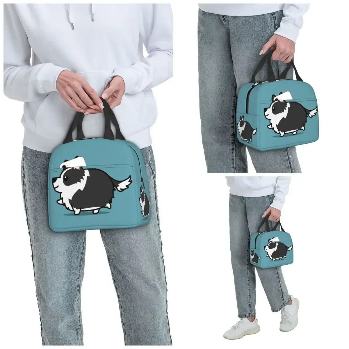 Cute Border Collie Lunch Bags Insulated Bento Box Lunch Tote Resuable Picnic Bags Thermal Bag for Woman Student Travel