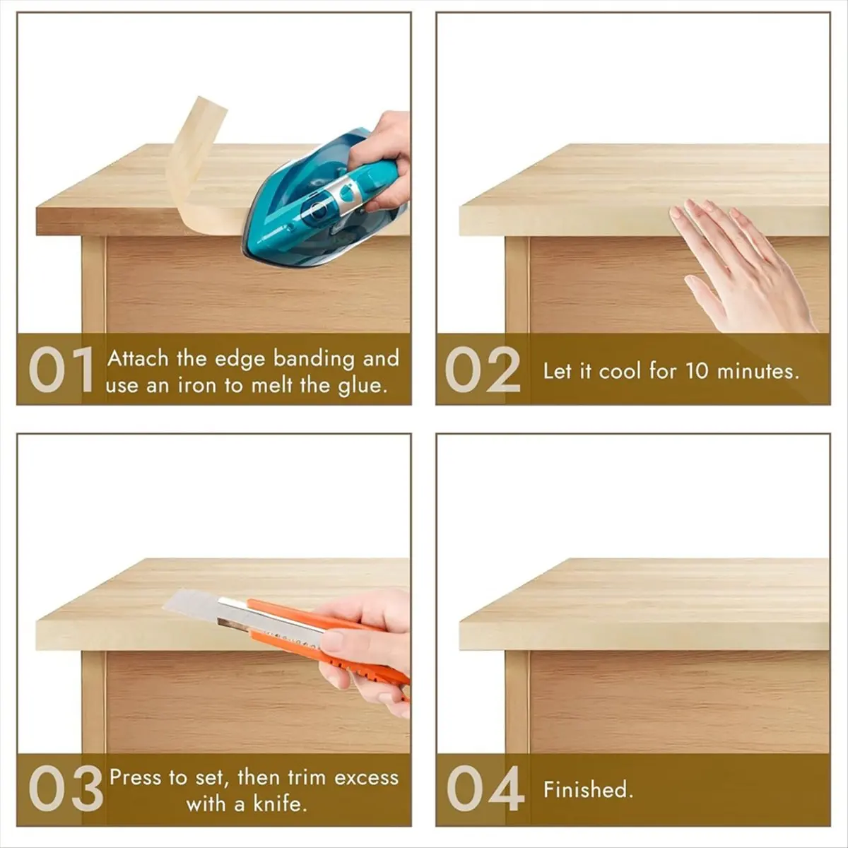 Fita de Borda de Bétula DT81, Rolo de Folha de Madeira Pré-Colada de 3/4 Polegadas x 50 Pés, Borda Flexível para Projetos DIY e Profissionais