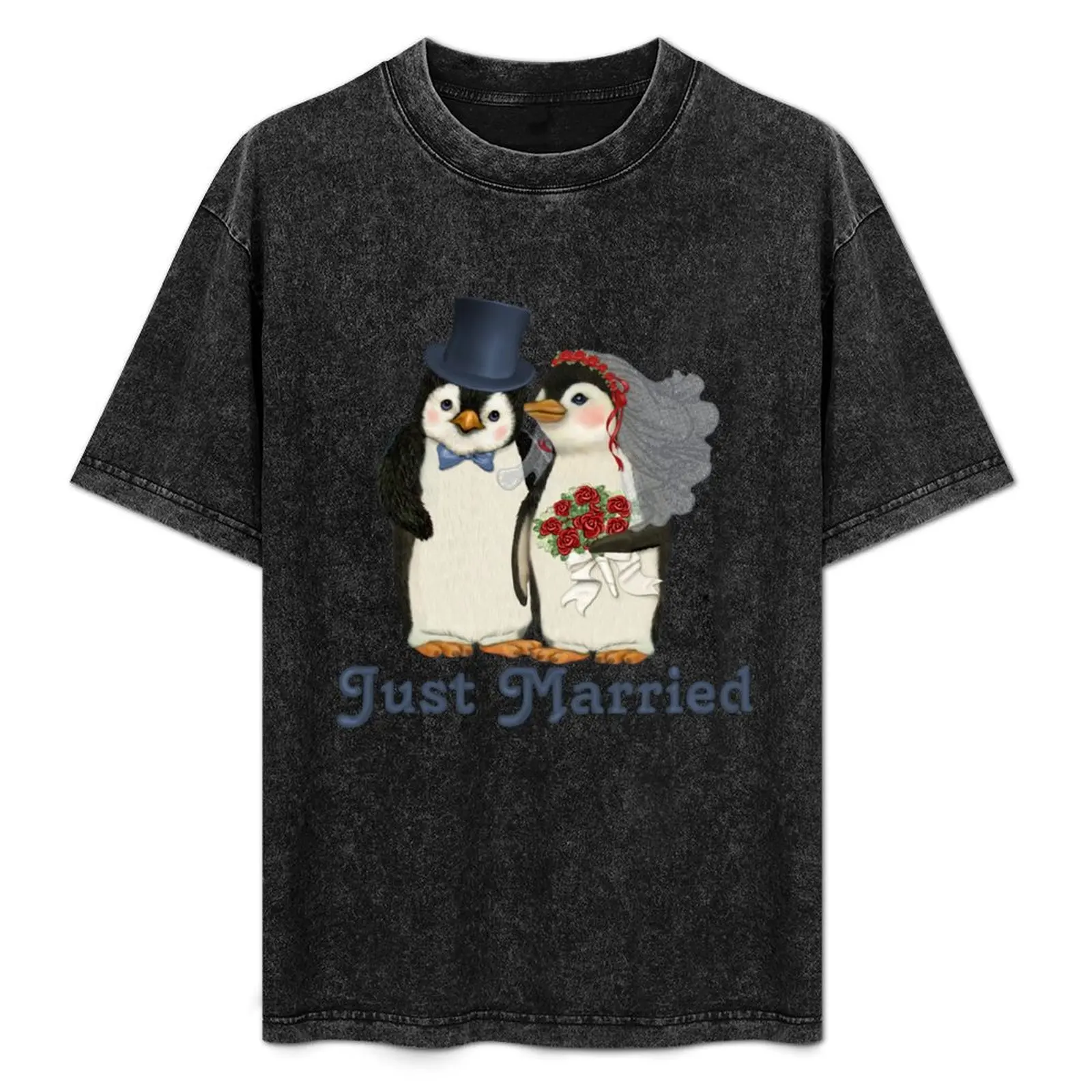 

Penguin Wedding - Just Married T-Shirt Basic Breathable Solid Color T-Shirt