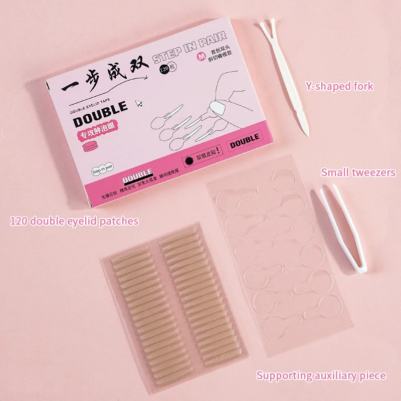 120Pcs/Box And Long-lasting Shaping Big Eye Beauty Tapes Lift Eyelids Double Eyelid Stickers With Handle Natural Invisible