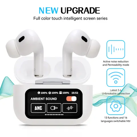 Bluetooth Headphones Touch Screen ANC Noise Cancelling Wireless Earbuds
