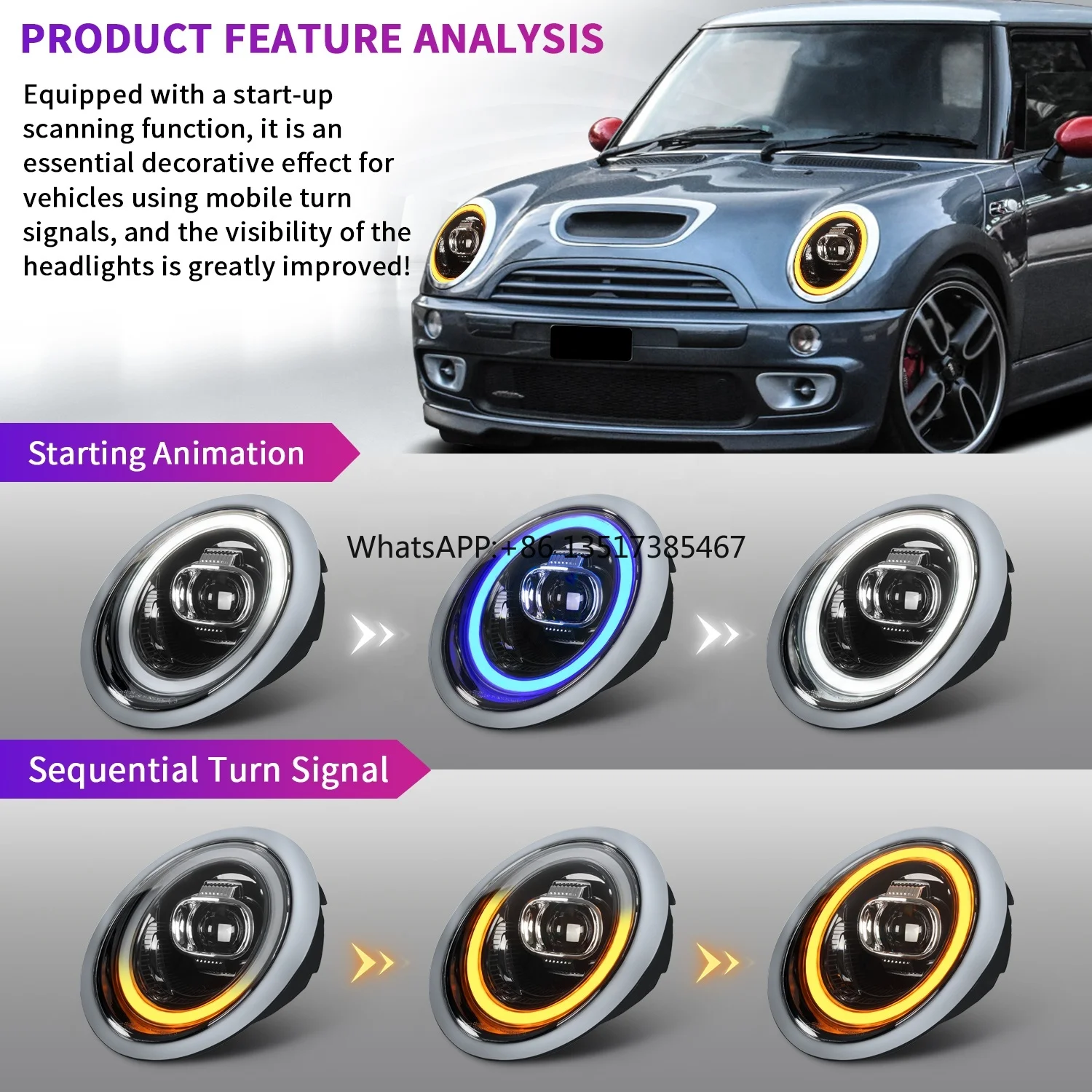 Archaic New LED Headlight for Mini Cooper 2001-2007 R50 R52 R53 1st Gen MINI CooperS R50 Head Lights Front Lamp