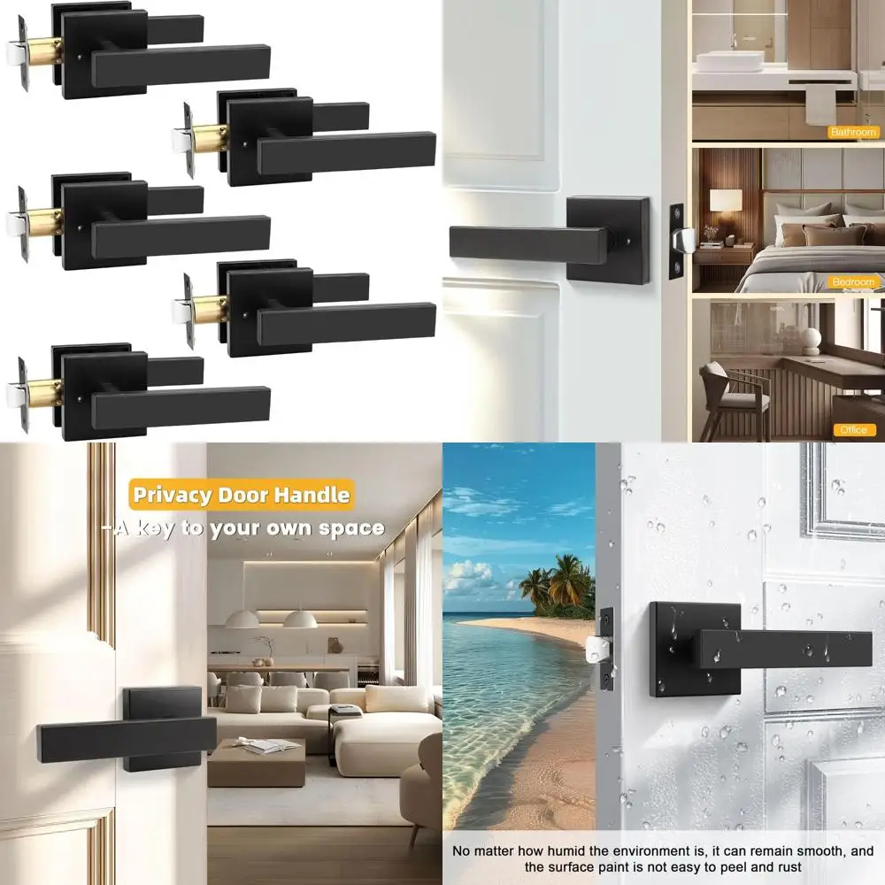 

Square Matte Black Door Handles, Heavy Duty Levers with Lock, Keyless Locksets for Storage and Bedroom Doors