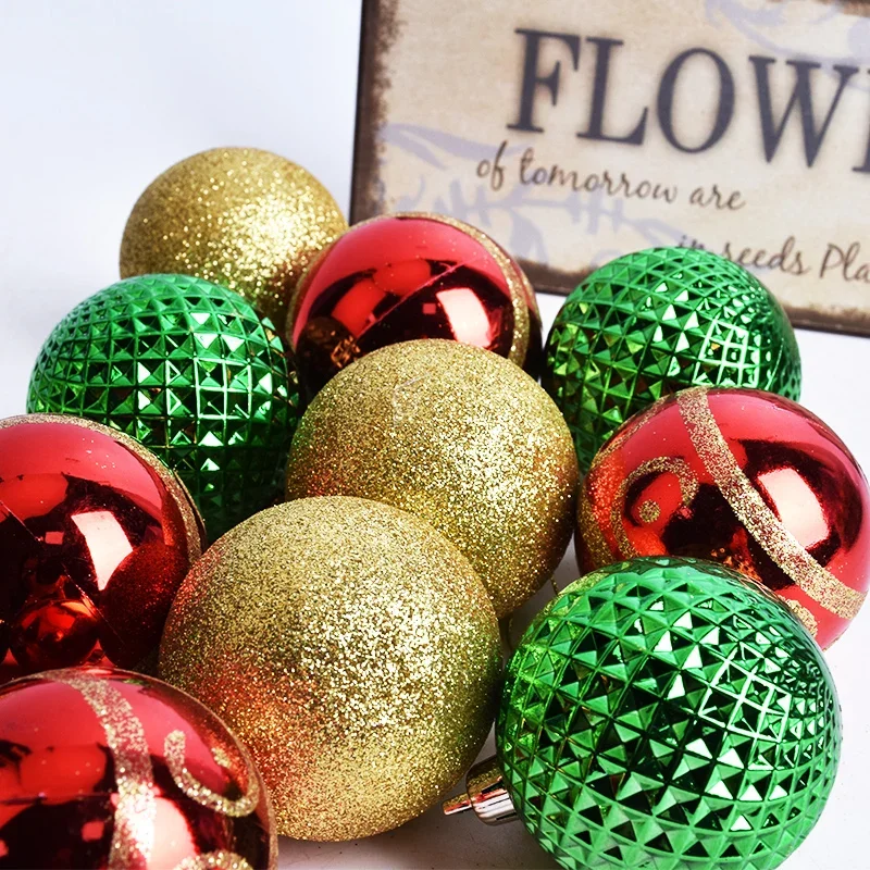 Christmas ball pendant Christmas tree pendant 6CM boxed  ball gold red green plastic ball pendant