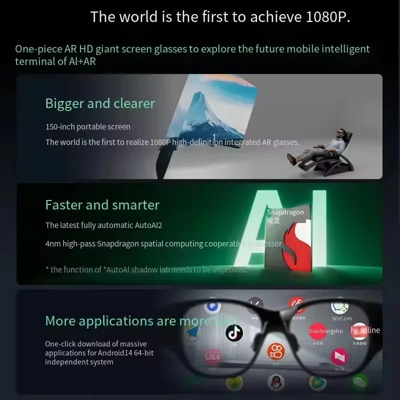 نظارات INMO Air 3 الذكية AR الجديدة بالألوان الكاملة وحدة تحكم لاسلكية حقيقية ترجمة في الوقت الحقيقي وموجه النص مع كاميرا الكل في واحد