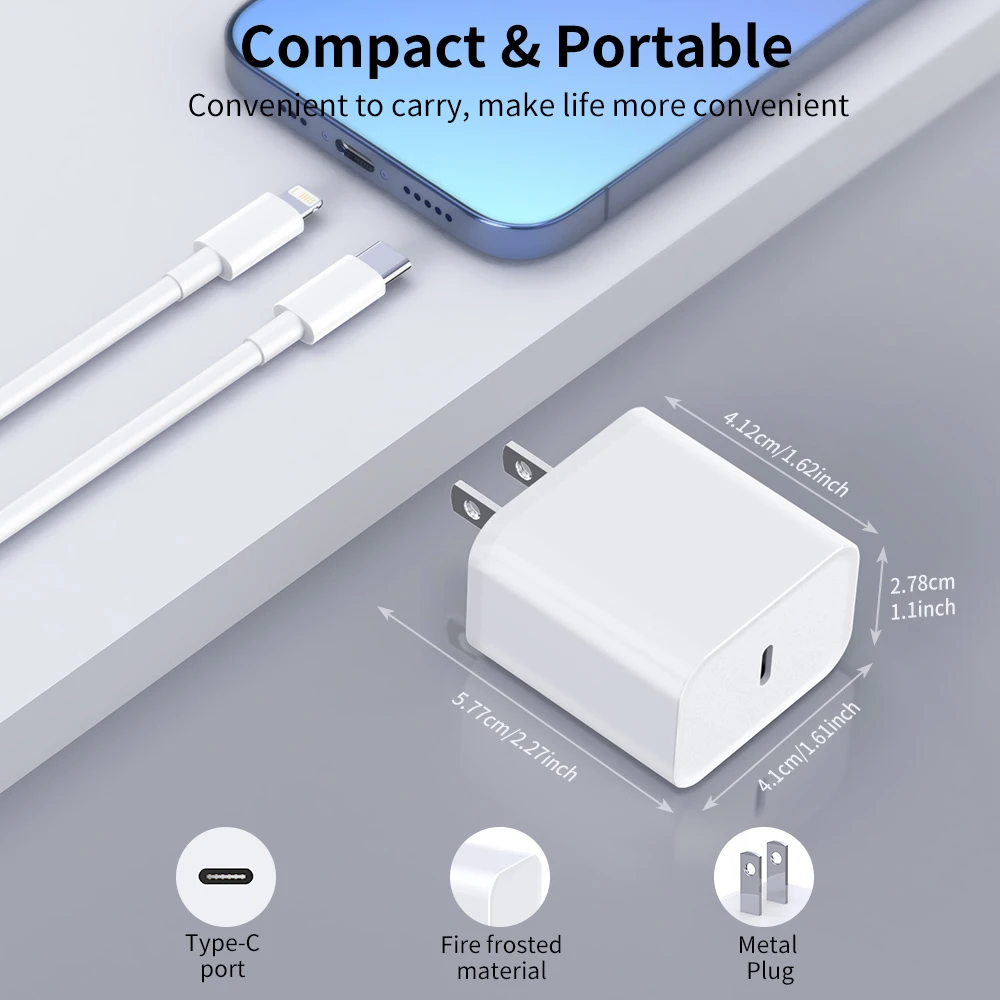 MFI Certified PD20W Fast Charging US Charger with USB Lightning Cable For iPhone 14 13 12 11 X XR XS Pro Max iPad USB C Charger - náhled 6