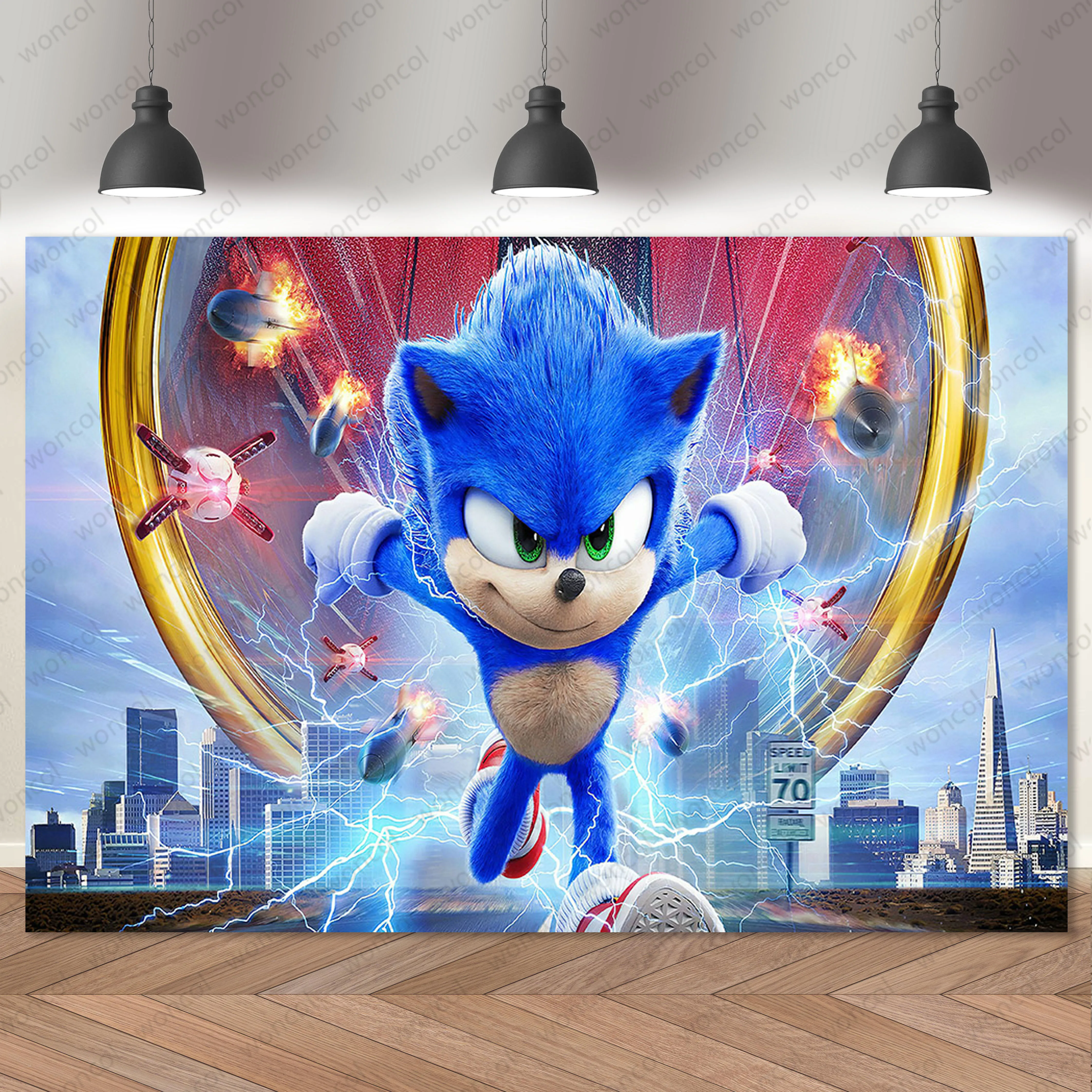 Blue Sonic Lightning Backdrop Cover Boys Birthday Party Decoration Vinyl Photography Background Baby Shower Banner Studio Props