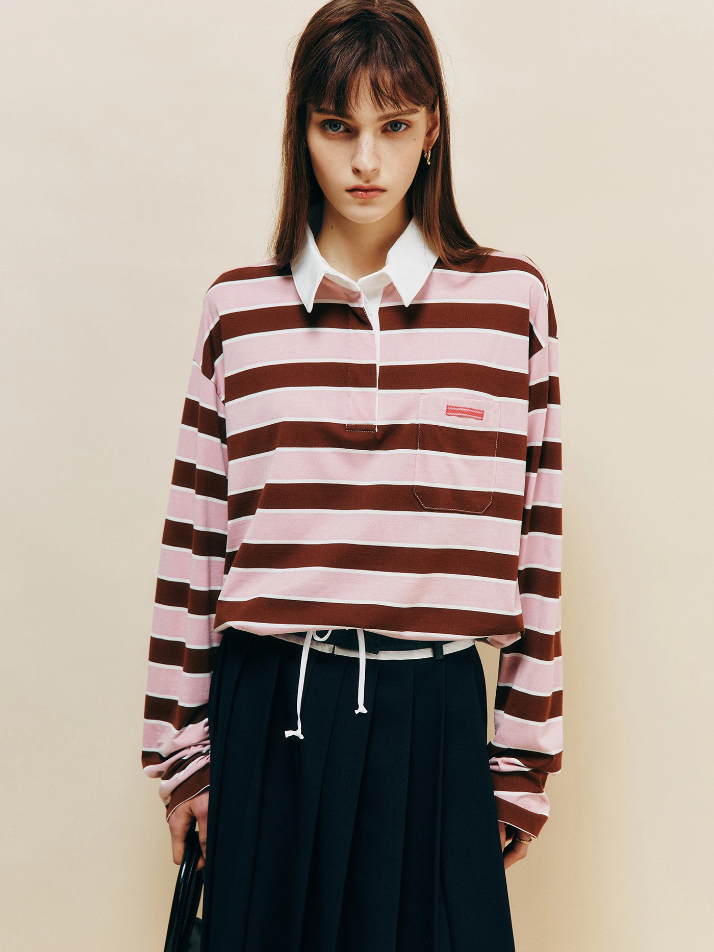 

Антивозрастная женская футболка из высококачественного чесаного хлопка с цветными блоками, свободного кроя, с полосками, повседневная, с длинным рукавом