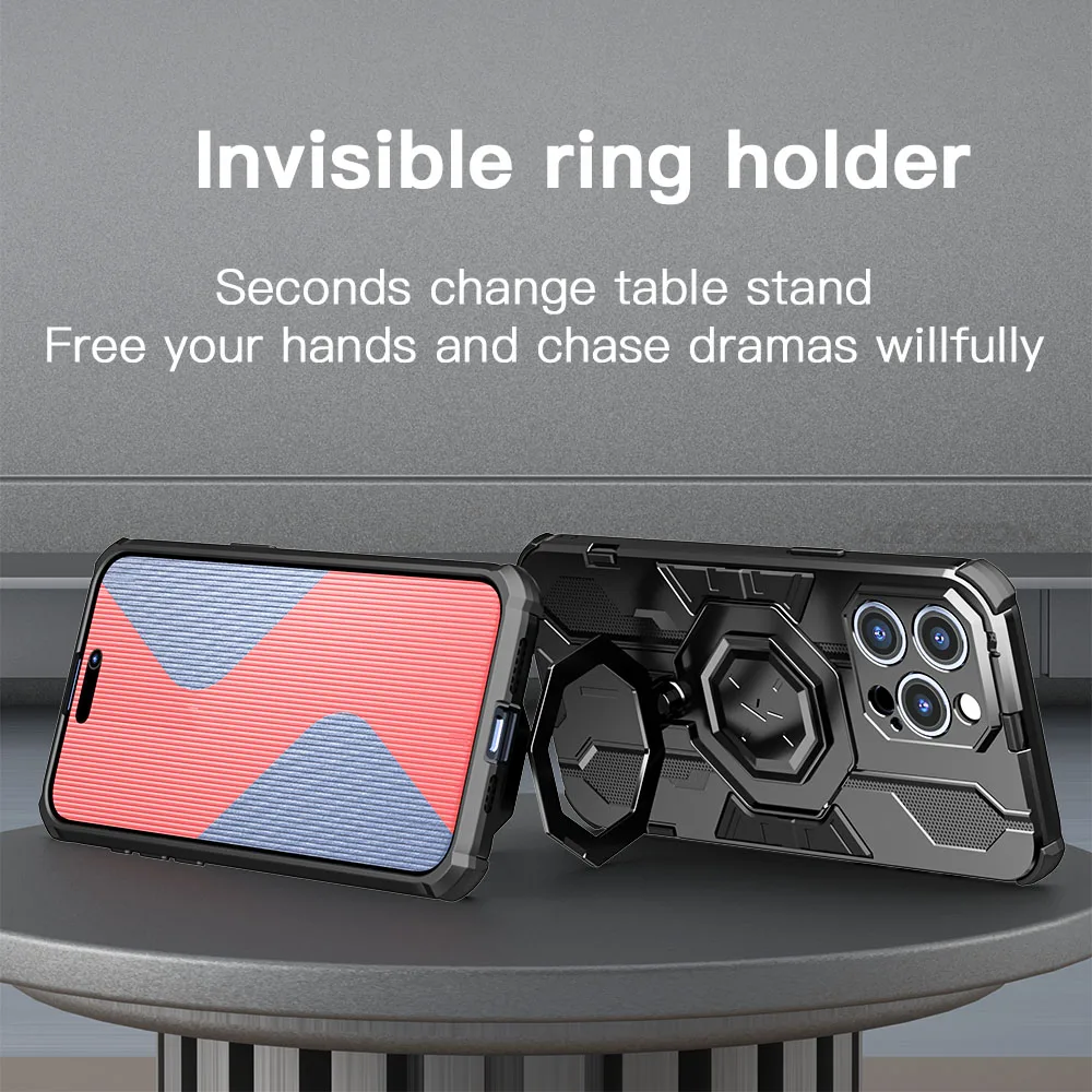 KEYSION Shockproof Case for MagSafe for iPhone 15 Pro Max 15 Plus Ring Stand Camera Protection Phone Cover for iPhone 14 Pro Max