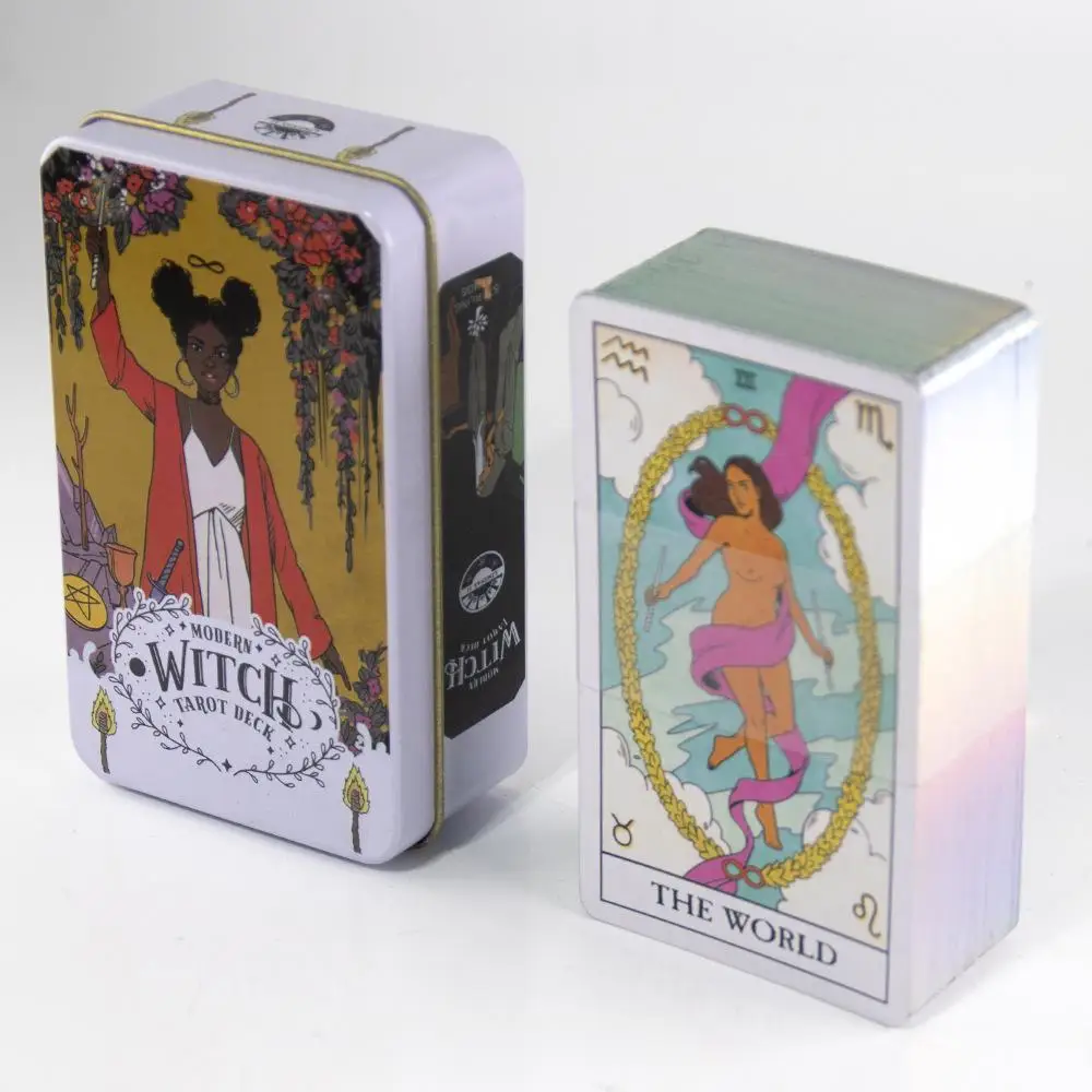 10.3*6cm Modern Witch Tarot Deck In A Tin Box Gilded Edge for Fortune Telling Game Card