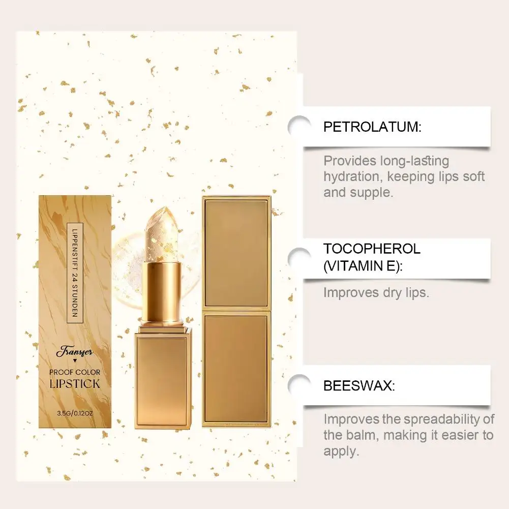 Gold-Kristall-Lippenstift, Folien-Lippenbalsam, weicher, natürlicher Farblipgloss, leicht feuchtigkeitsspendende Textur, feuchtigkeitsspendend, nicht fettig, reduziert Lippenlinien – Detail 12