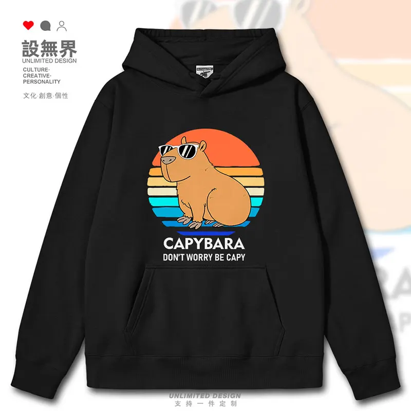 The internet famous capybara, a cute animal belonging to the Buddha family of pufferfish mens hoodies men's autumn winter