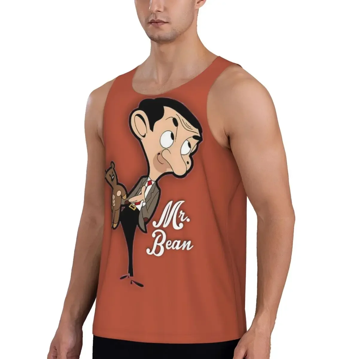 Quick Dry Mr. Bean Cartoon Gym Tank Muscle Sleeveless Shirt Bodybuilding Breathable Vest
