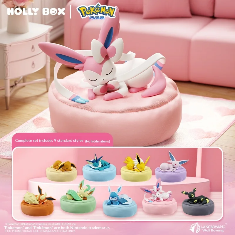 LANGBOWANG Pokemon Eevee Sleeping Series Blind Box Vaporeon Sylveon Leafeon Cute Figure Ornament Collectible Toy Gift for Fans