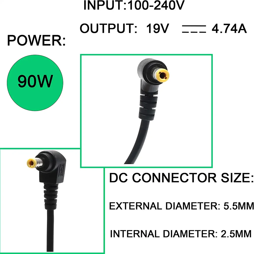 90W AC Laptop Adapter Charger for Asus X550L  X551CA X551M X551MA X551MAV X751MA ADP-65JH BB EXA0703YH ADP-65GD B Power Supply