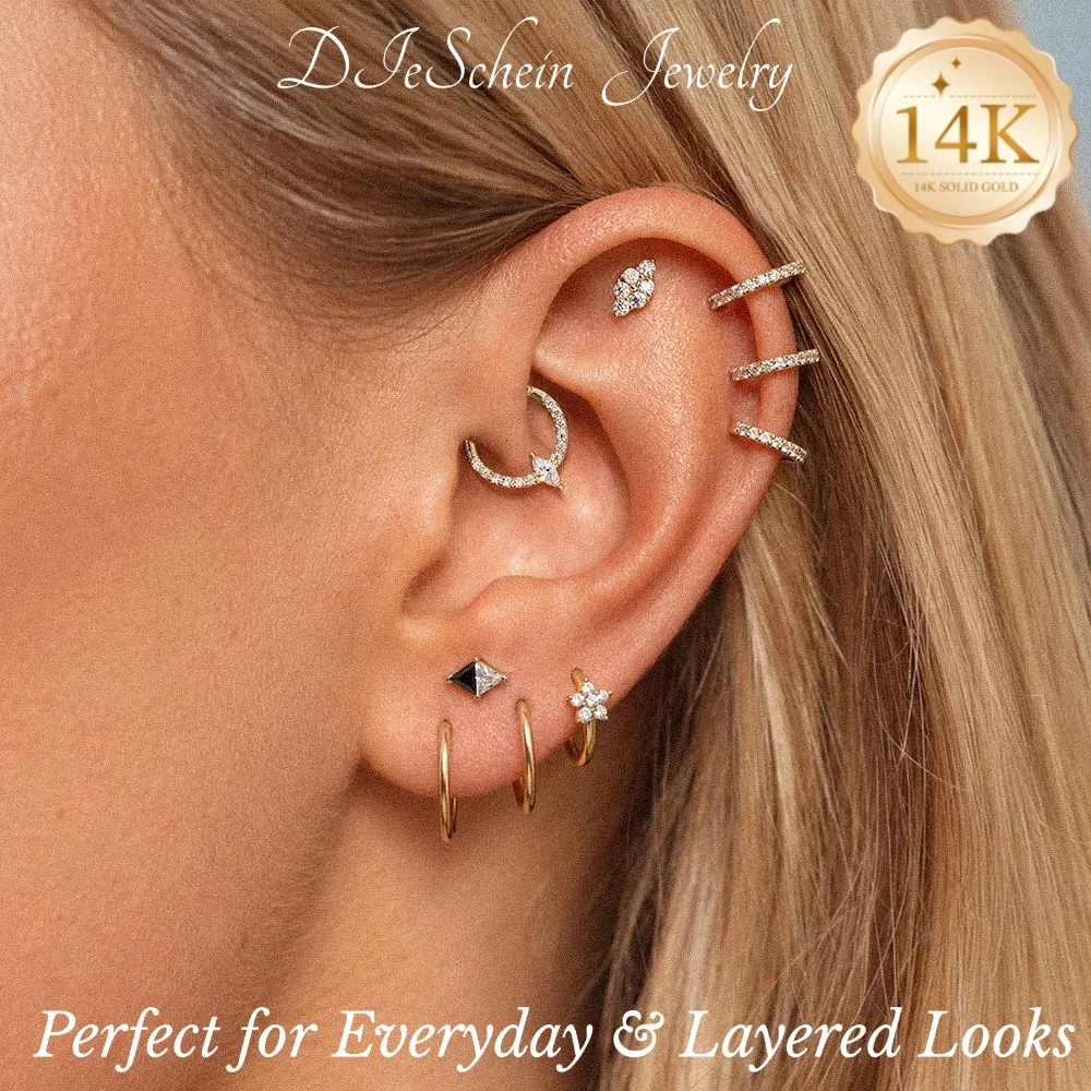 DIeSchein 14K Solid Gold Hoop Earrings for Women Minimalist Round Huggie Earrings Waterproof Hypoallergenic Everyday Jewelry