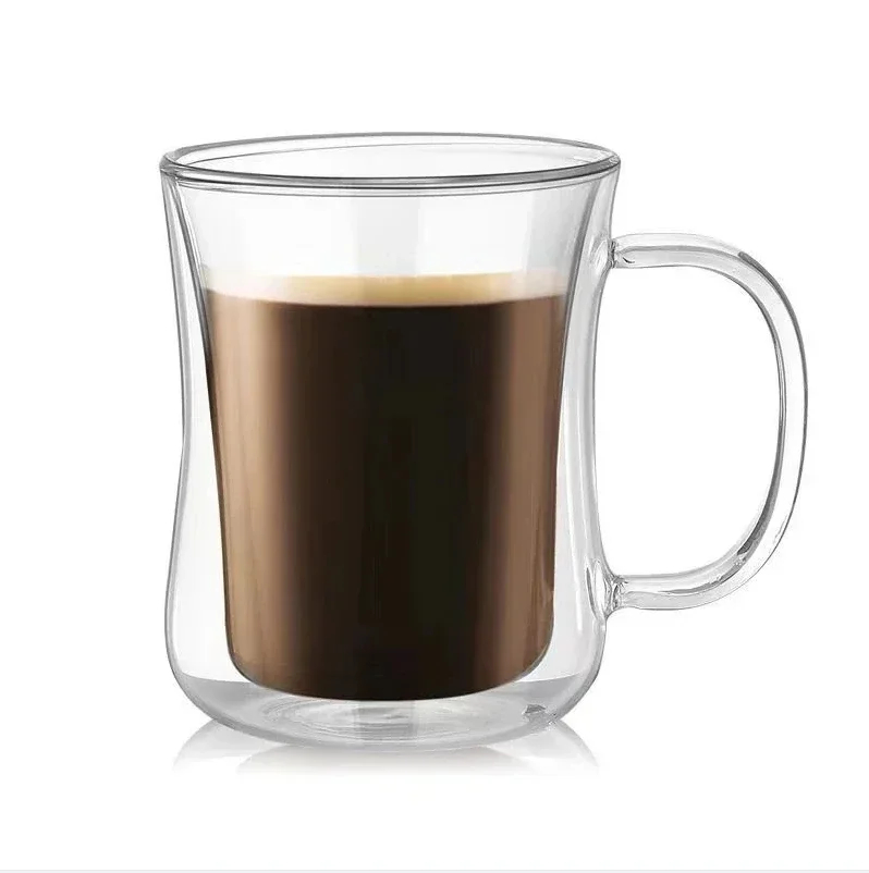 220/300/400ml Italian Espresso Cup Double Wall Glass Transparent Coffee with Handle Suitable for Hot Cold Drinkware 1/2/4/6pcs