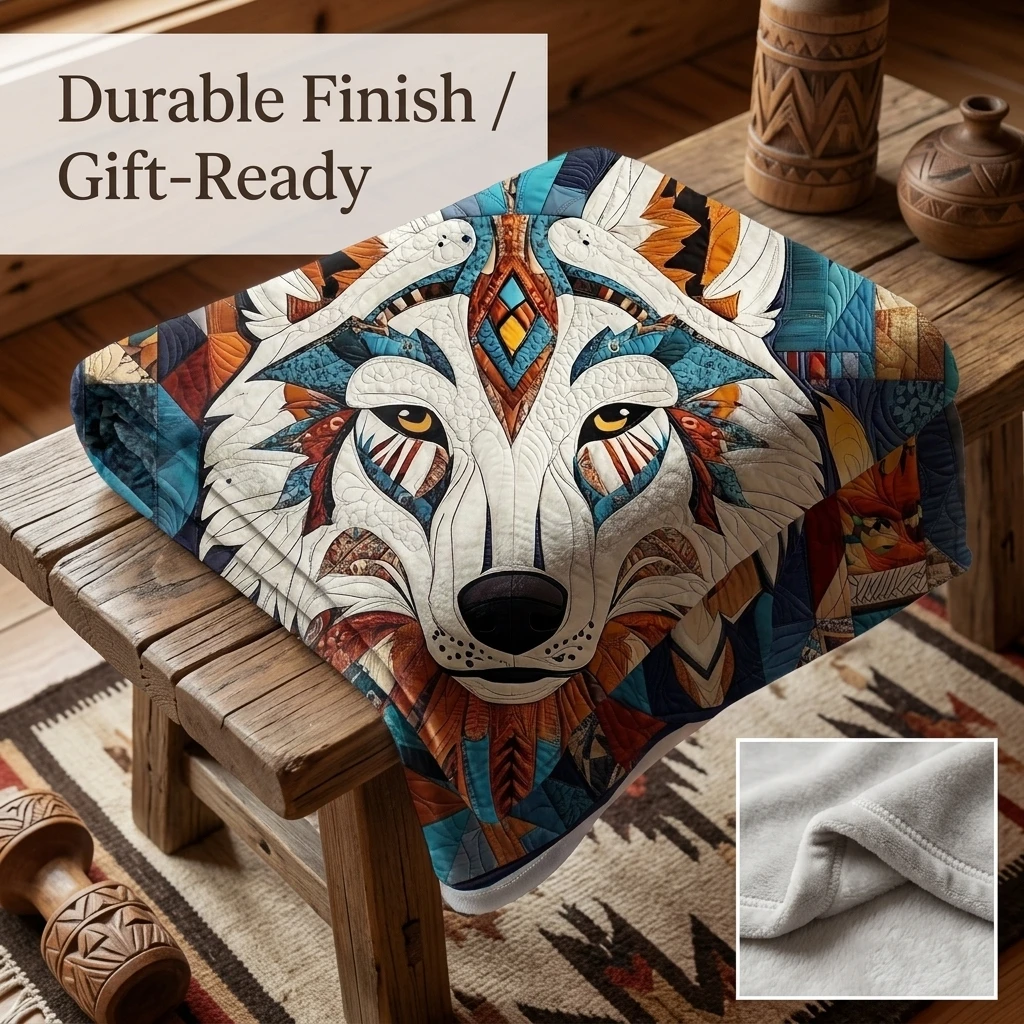 1PC Bohemian Aztec Wolf Portrait Thick Flannel Throw Blanket, Soft Warm Portable Throw, Perfect Gift for Adults Boys Girls