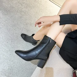 Bota de salto médio confortável para mulheres, sapatos de zíper lateral, salto quadrado, preto, vermelho, branco, nova moda, 2022