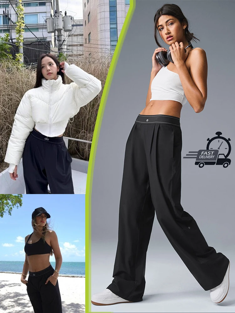 a* Goddess Yoga Suit Up Trouser Front Fold Loose Straight Leg Elastic Waist Belt Side Pocket Soft and Lightweight Suit Pants