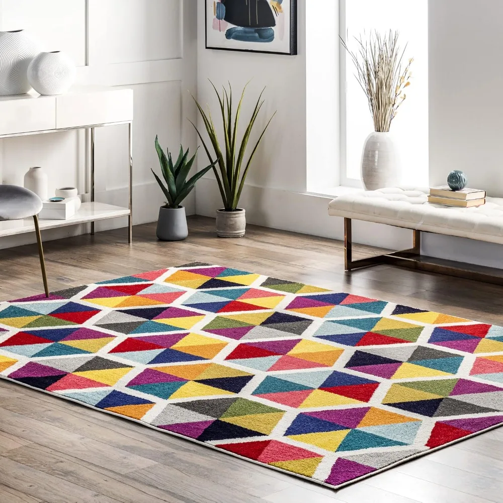 

Colorful Geometric Tiles Area Rug, Indoor and Outdoor Carpet, Easy to Clean and Maintain, 8x10