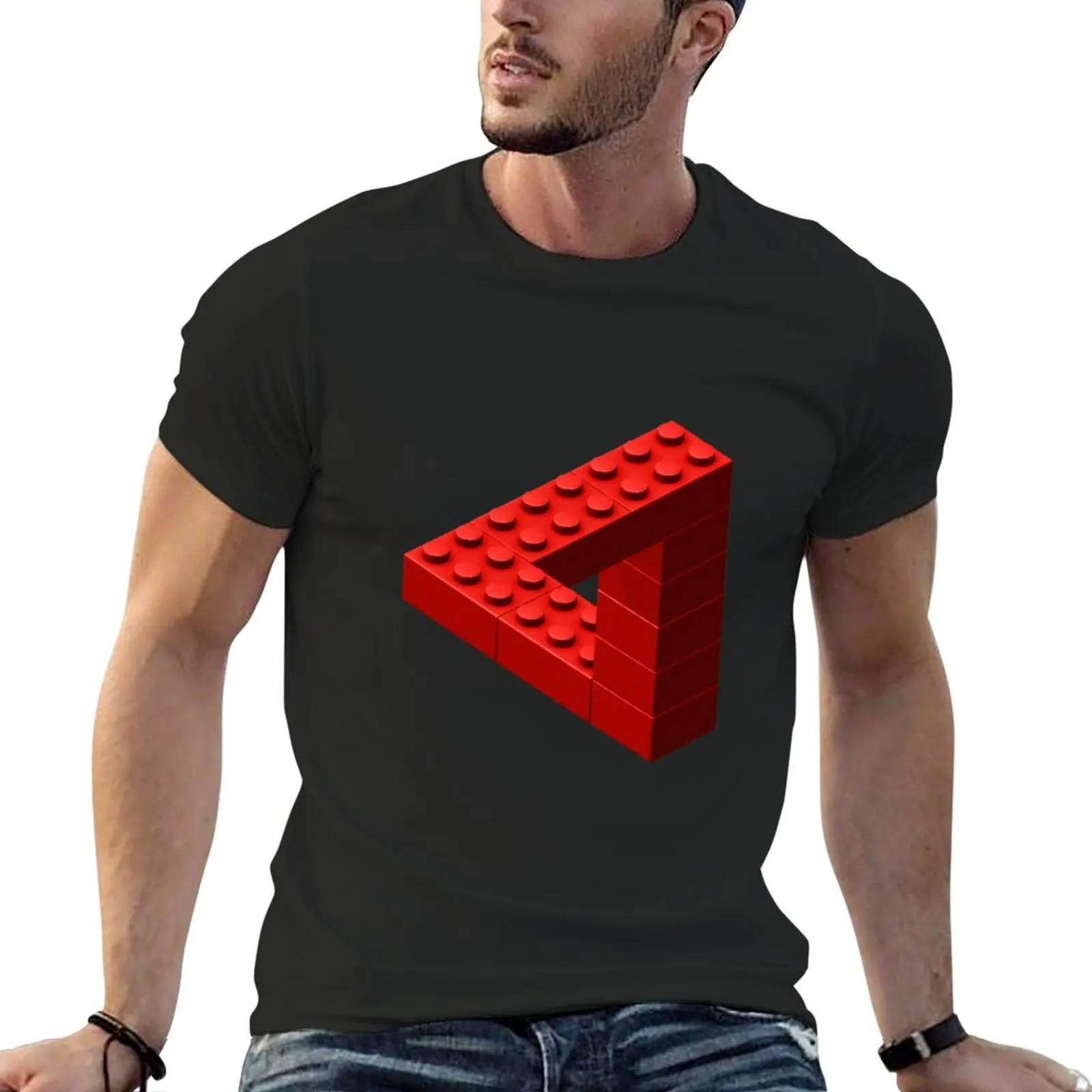 Escher Toy Bricks - Red T-Shirt anime clothes Blouse designer t shirt men