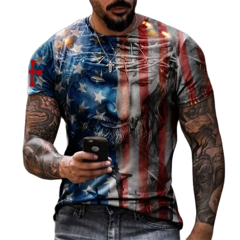 Fashion Men Retro National Flag graphic t shirts Summer Street Hip Hop Printed Tees Europe and America Trend Casual O-neck Tops