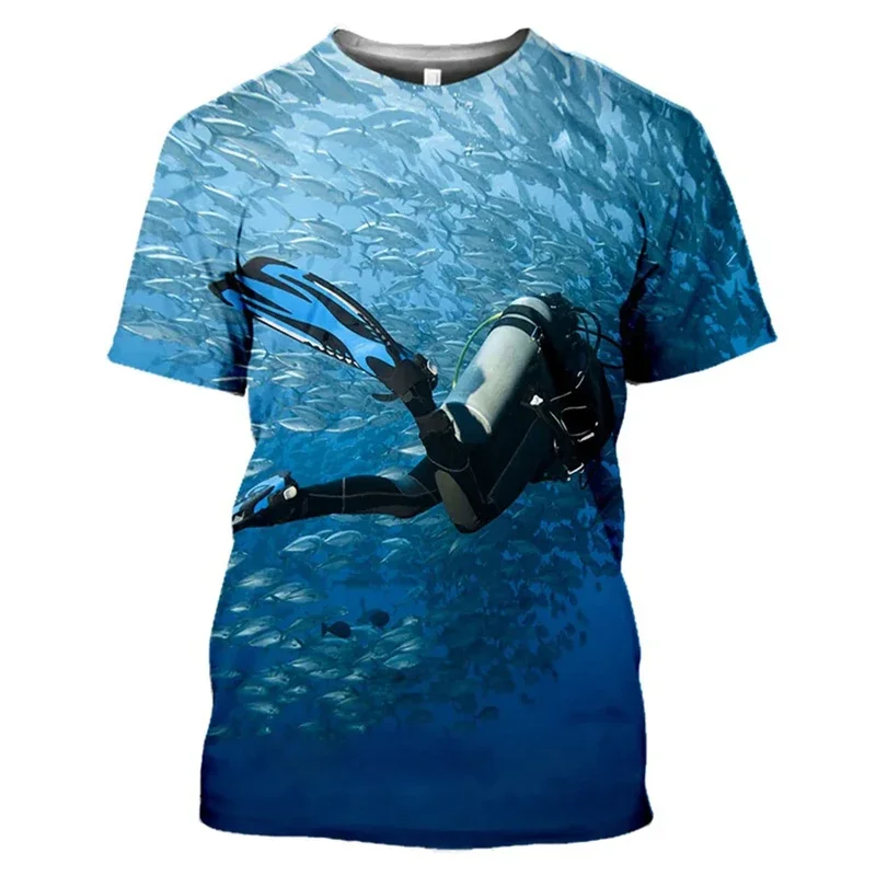 Summer Fun Scuba Diving 3D Printed Men\'s T-shirt Casual Sportswear Quick Drying Men\'s Top Loose Comfortable Short Sleeves