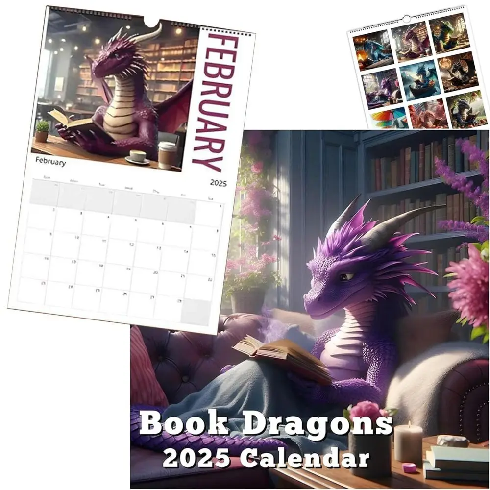 Paper Book Dragon 2025 Calendar Spiral Binding Portable 2025 Wall Calendar Clear Printing Learn The Dragon Calendar for Office
