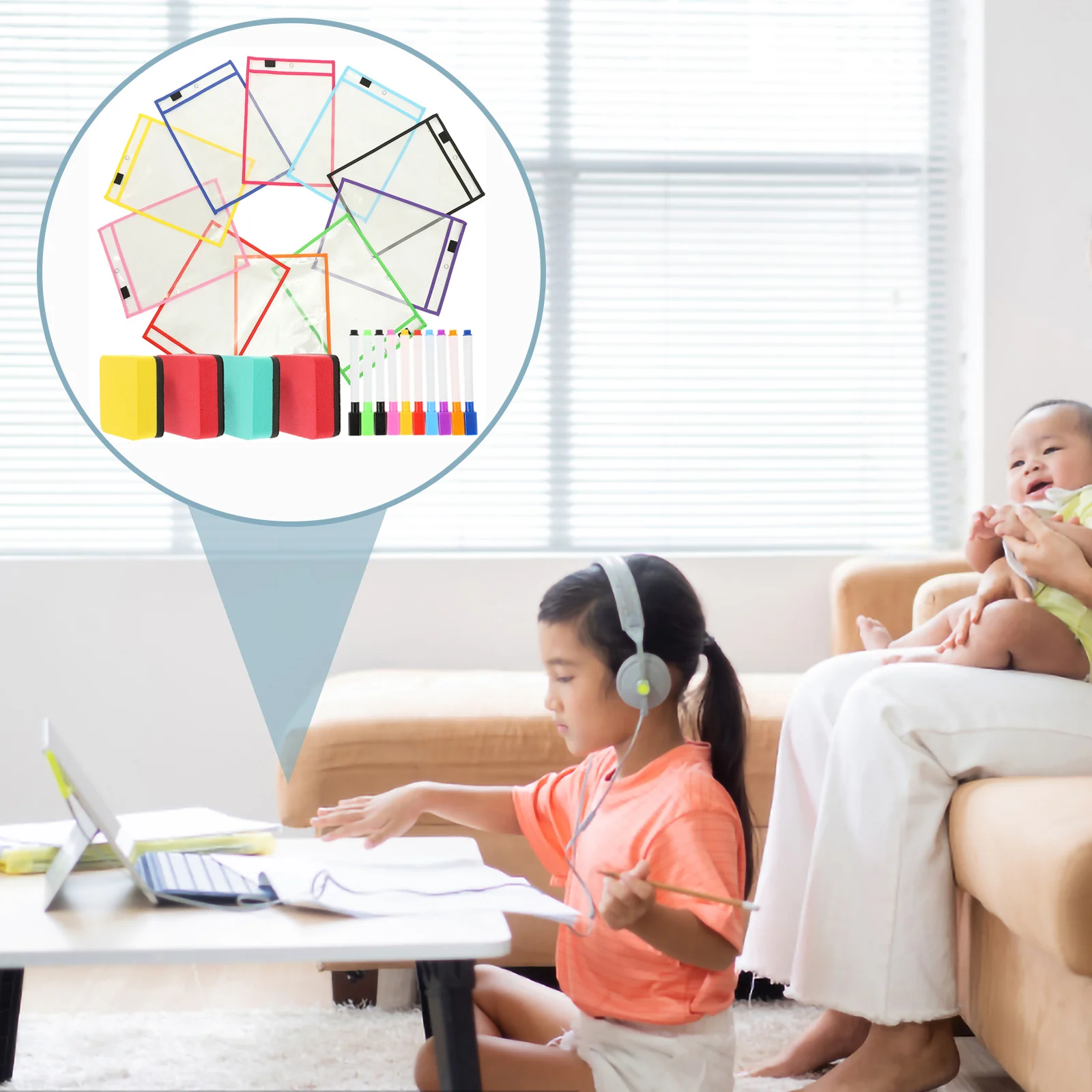 

1Set Dry Erase Pocket Clear File Pocket PVC Sheet Protector Reusable Writing Sleeve for Students Teachers Daily Use