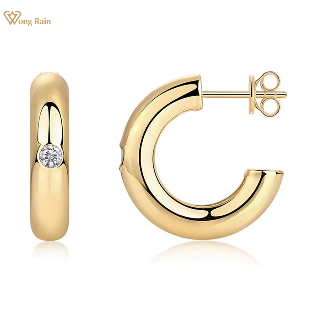 

Wong Rain 18K Gold Plated 925 Sterling Silver VVS1 3EX D Color Real Moissanite Diamonds Open Hoop Earrings Ear Stud Fine Jewelry